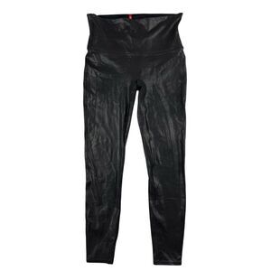 SPANX Women's Faux Leather Leggings Black High Waisted Size XL Shaping